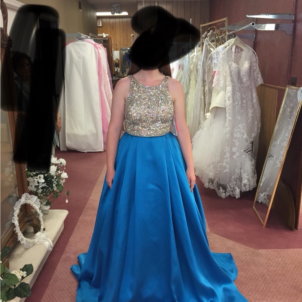 Embellished Marine Blue/Nude Evening Dress